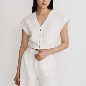 Madewell Cap-sleeve Crop Top Jacket In Tile White